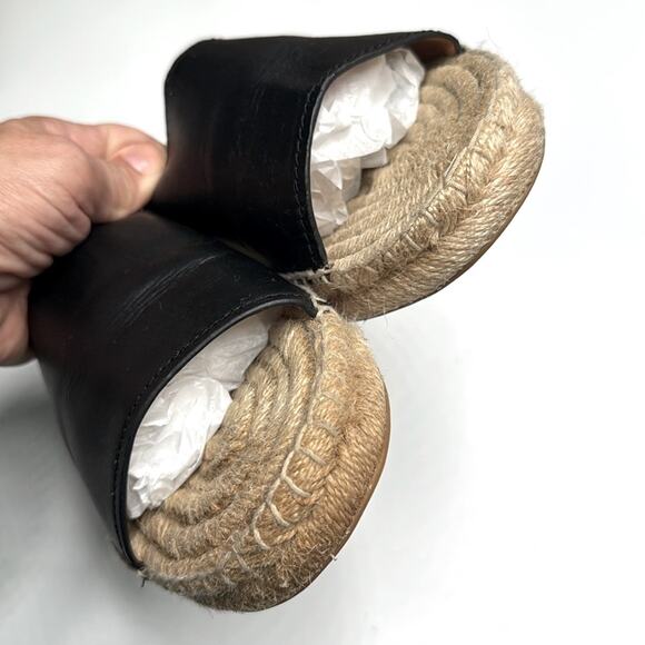 COACH Claudia Black Leather Slide Espadrille Open Toe Sandals S-361 Sz 11 - Picture 2 of 8